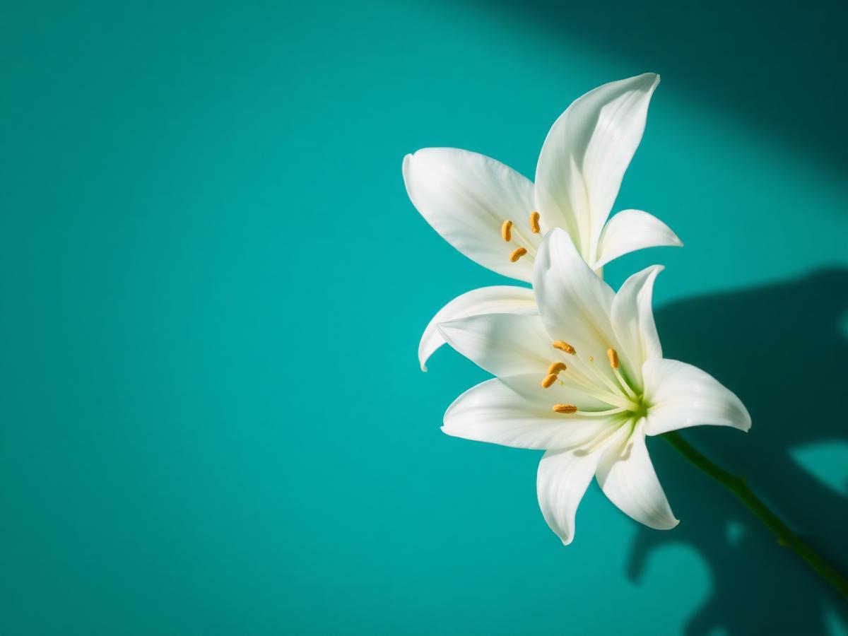White lily on a teal backdrop